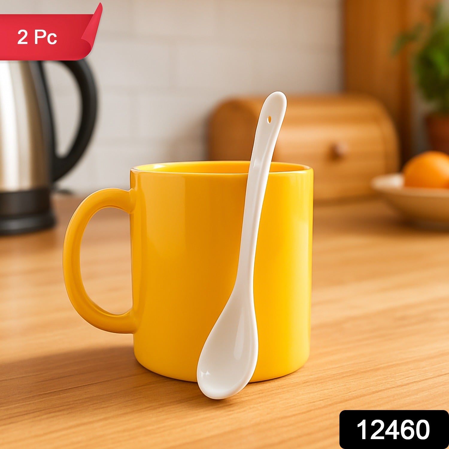 Elegant ceramic mug with matching spoon from Wukusy, perfect for home and kitchen use, showcasing a stylish design.