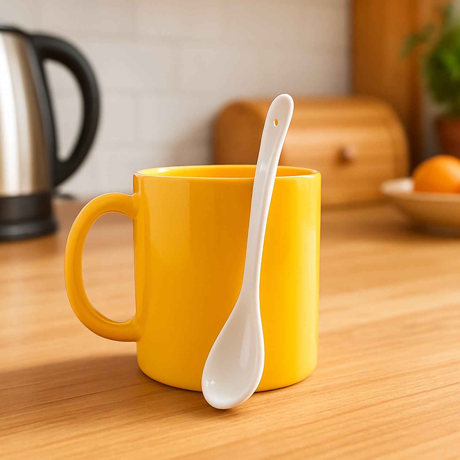 Elegant ceramic mug with matching spoon by Wukusy, featuring a sleek design for home and kitchen use.