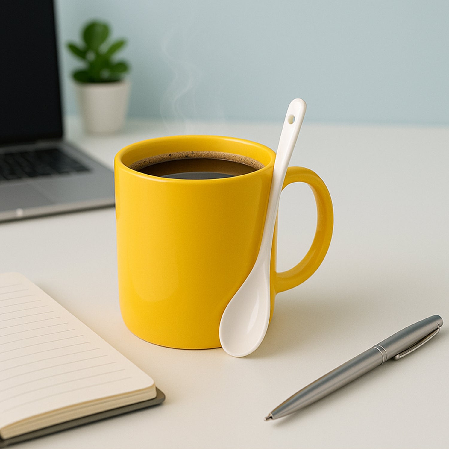 Elegant ceramic mug with matching spoon from Wukusy, perfect for home and kitchen use, featuring a stylish design.