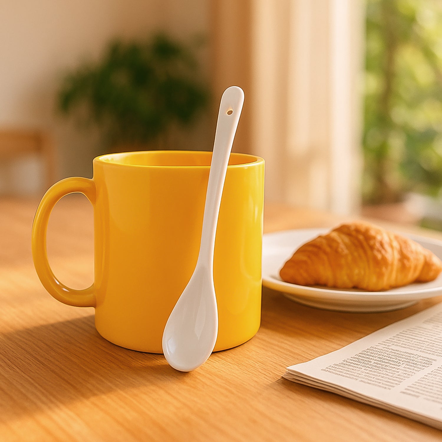 Elegant ceramic mug with matching spoon from Wukusy, perfect for home and kitchen use. Stylish and functional beverage set.