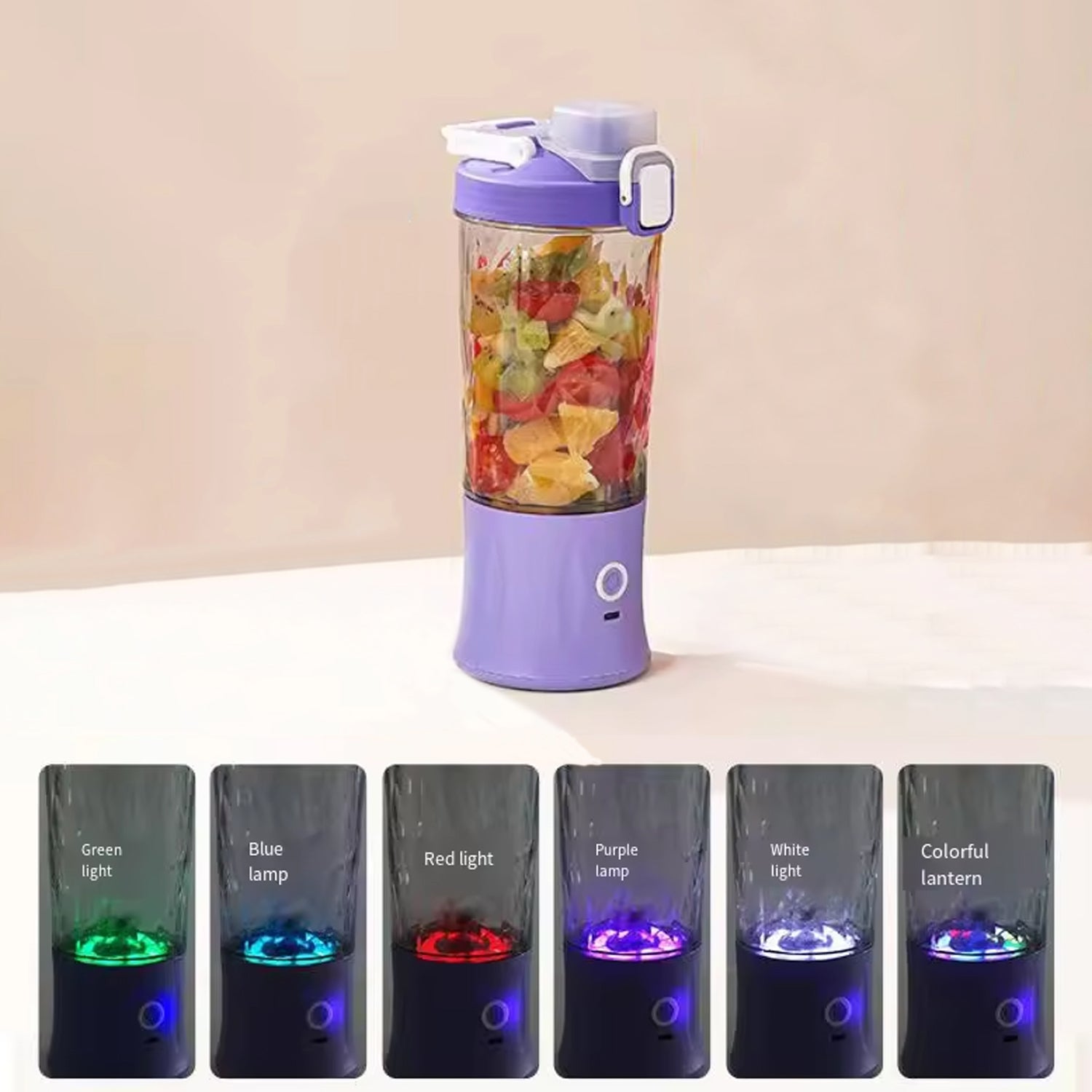 Wukusy electric juicer with multicolor light, 8 blades, 600ml capacity, suitable for home kitchen use.