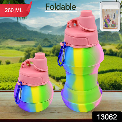 Wukusy flexible collapsible silicone sports water bottle, 260 ml capacity, 20 cm tall, folding design for travel and outdoor use.