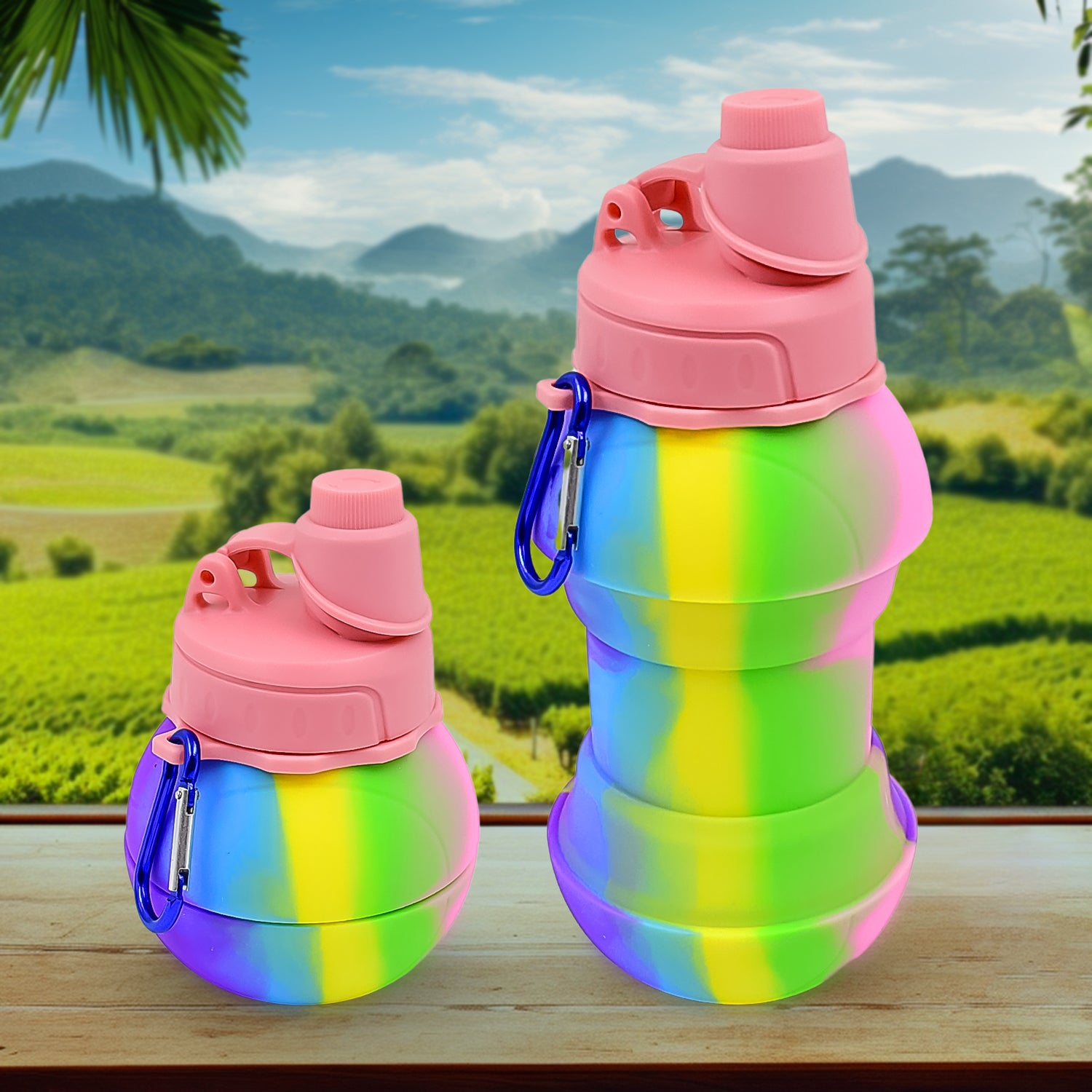 Wukusy flexible collapsible silicone sports water bottle, 260ml, 20cm tall, ideal for home and outdoor use