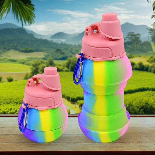 Wukusy flexible collapsible silicone sports water bottle, 260ml, 20cm tall, ideal for home and outdoor use