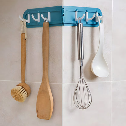 Wall-mounted foldable rotating hook rack by Wukusy, ideal for home and kitchen organization, with multiple hooks for versatile use.
