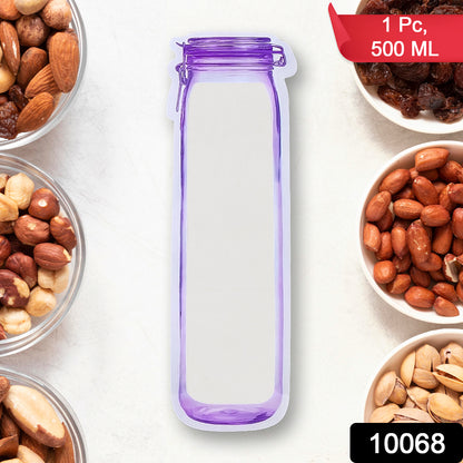 Reusable Wukusy food storage bag in bottle shape, 500ml ziplock bag for kitchen organization and food storage.