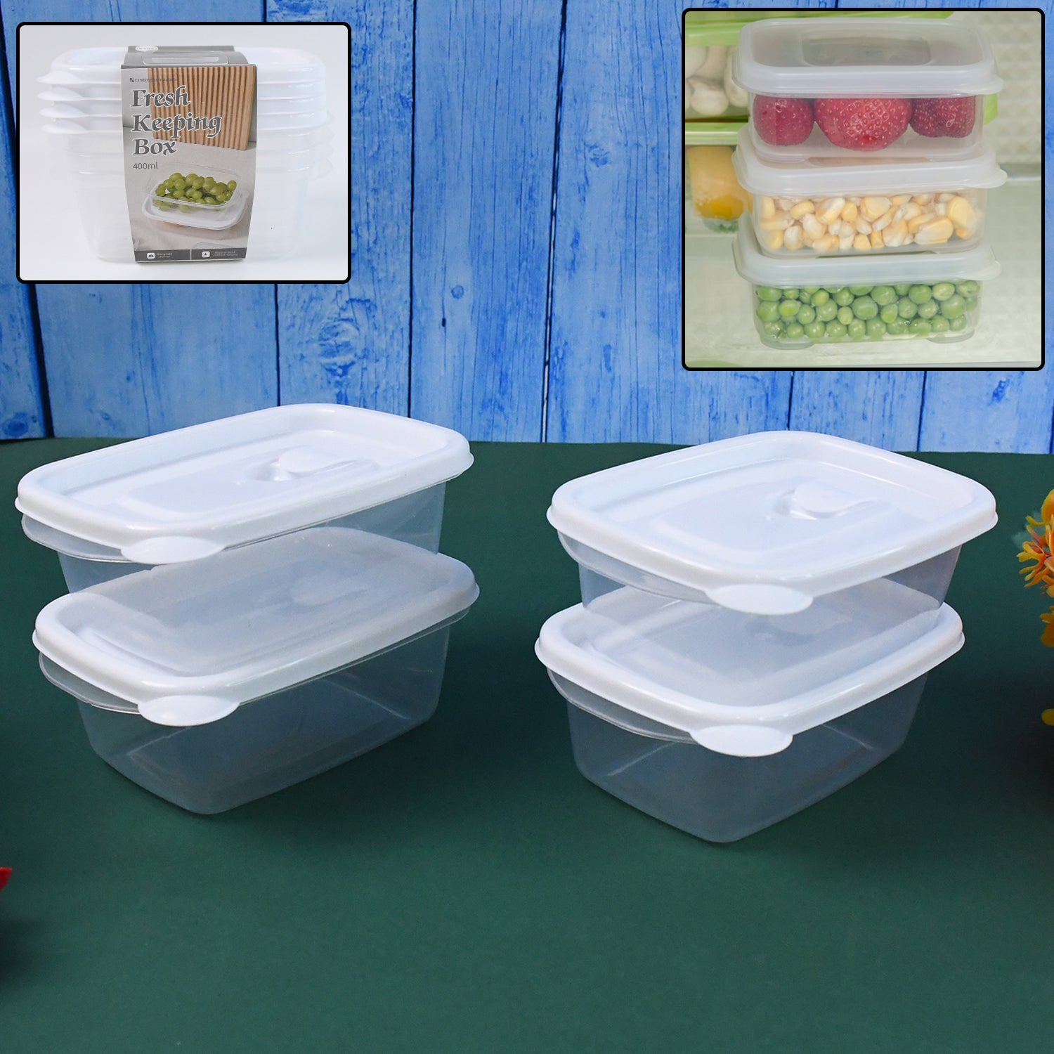Set of four Wukusy microwave-safe food storage containers, 400ml capacity, ideal for kitchen and home organization.