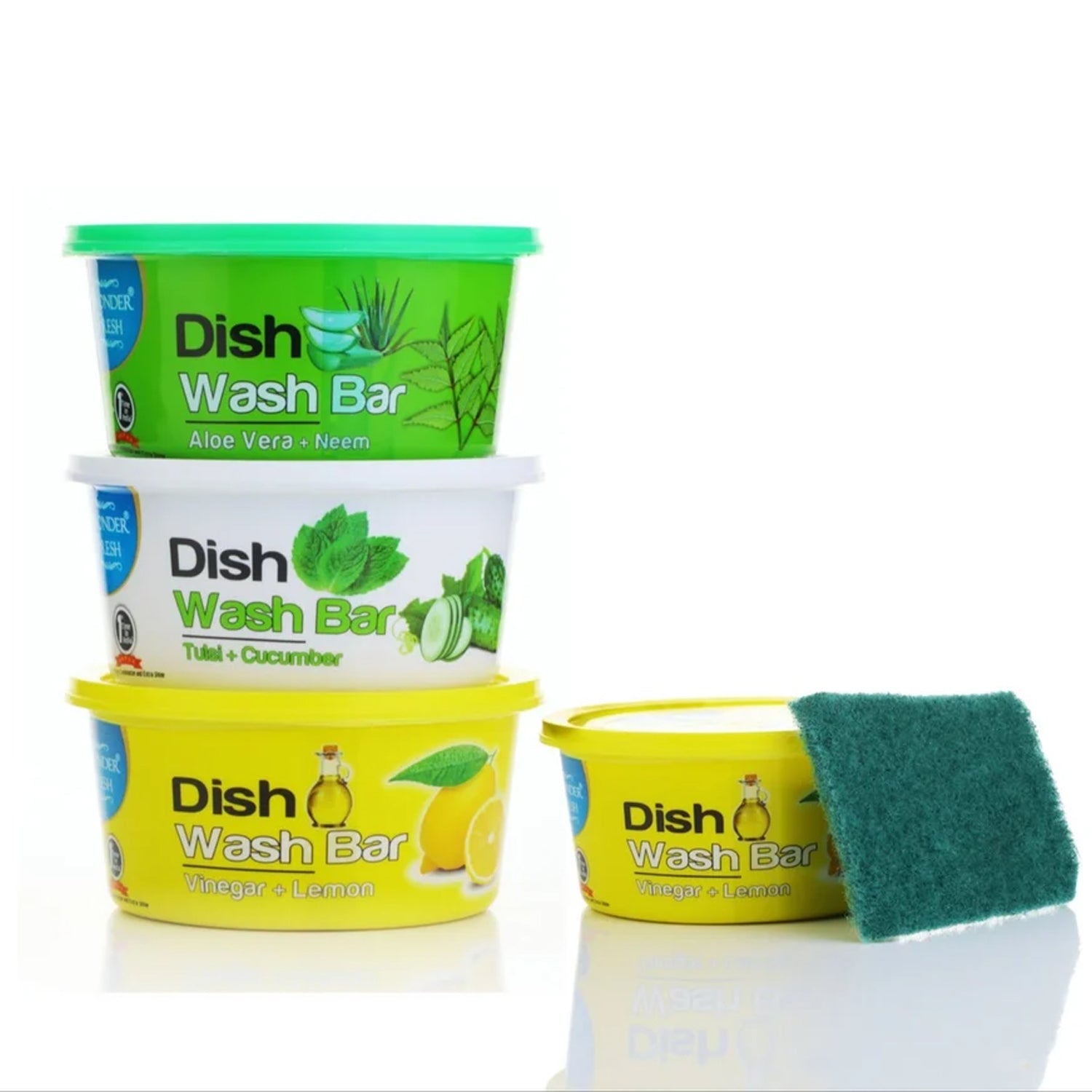 Wukusy Fresh Mix Flavor Round Dishwash Bar with super scrubber-free design for tough stains, 350g, in a kitchen setting