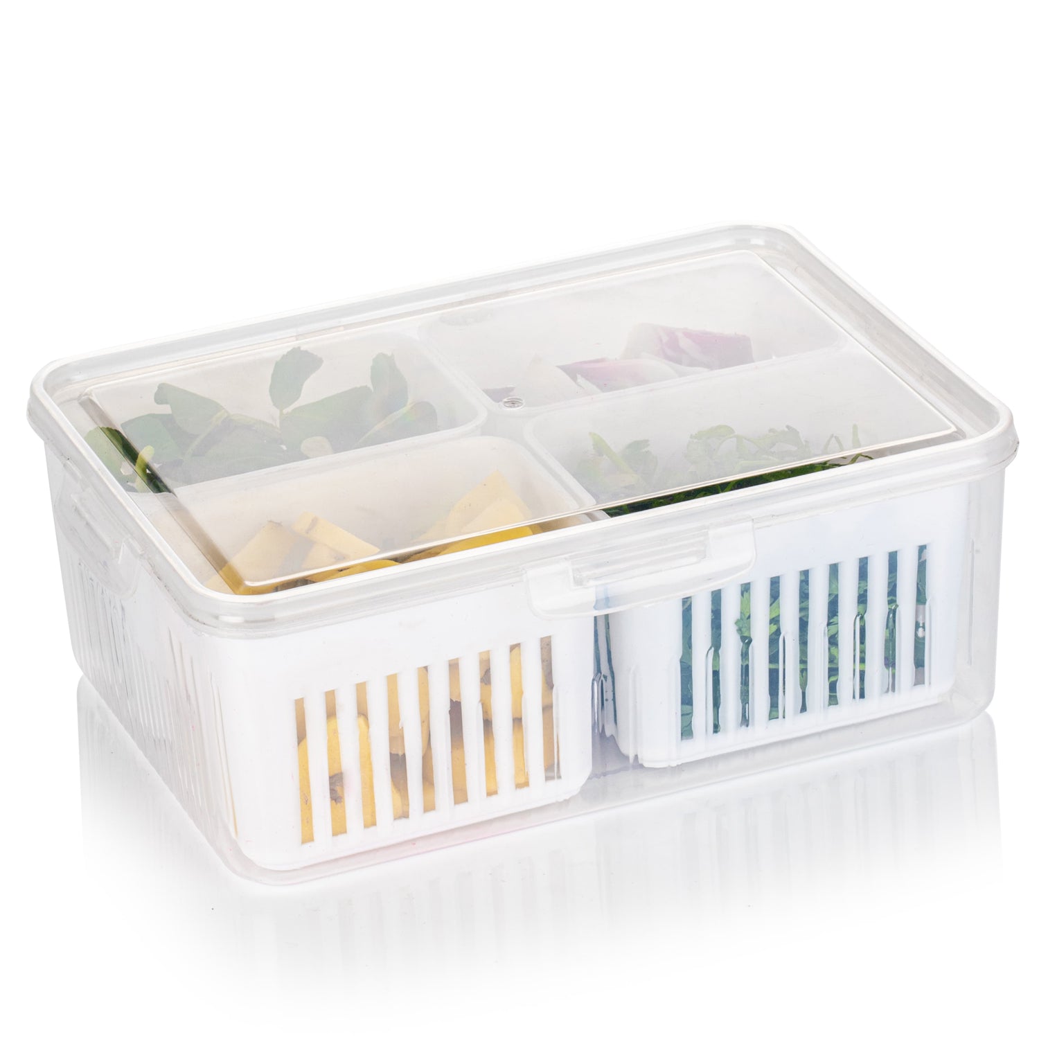 Wukusy fridge storage box for vegetables and food preservation, with draining crisper design for kitchen freezer and refrigerator use.