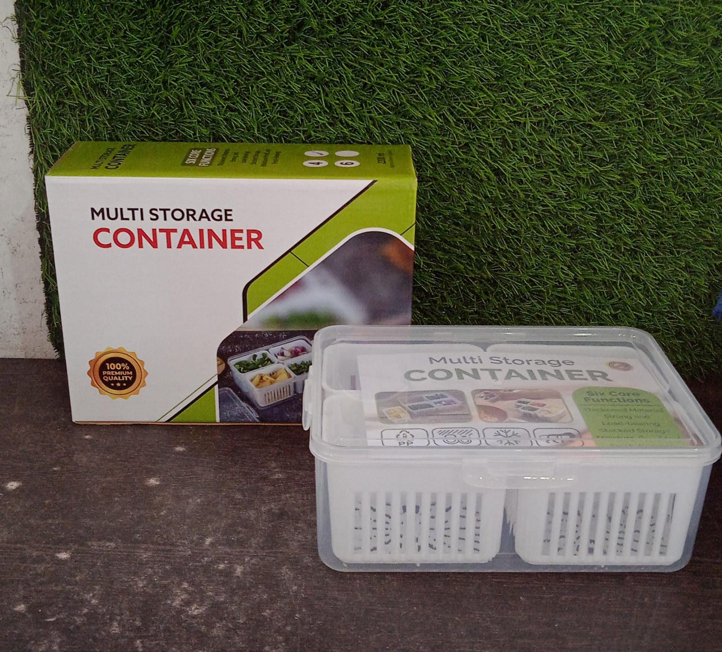Wukusy fridge storage box for vegetables and food, clear plastic freezer container with draining crisper for kitchen organization.
