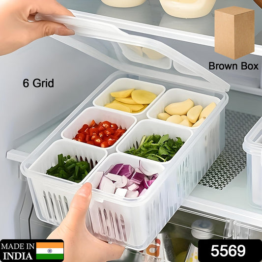 Wukusy fridge storage box for vegetables and food, clear plastic container with draining crisper for kitchen refrigerator organization.