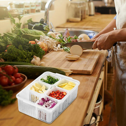 Wukusy fridge storage box for vegetables and food, clear plastic freezer container with drainage, ideal for kitchen organization.