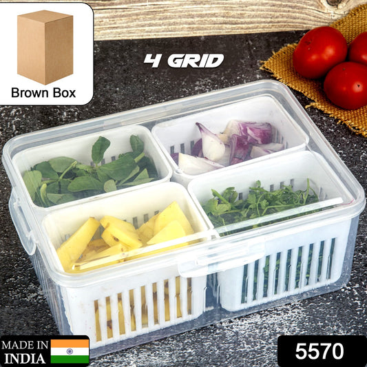 Wukusy fridge storage box for vegetables and food, clear plastic container with draining crisper for kitchen refrigerator organization