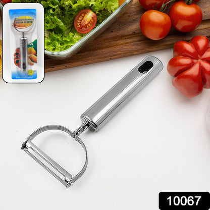 Wukusy fruit and vegetable peeler, handheld kitchen tool for removing peel from fruits and vegetables, white plastic handle