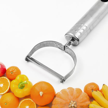 Wukusy fruit and vegetable peeler tool for peeling and removing skin from produce in a home kitchen setting.