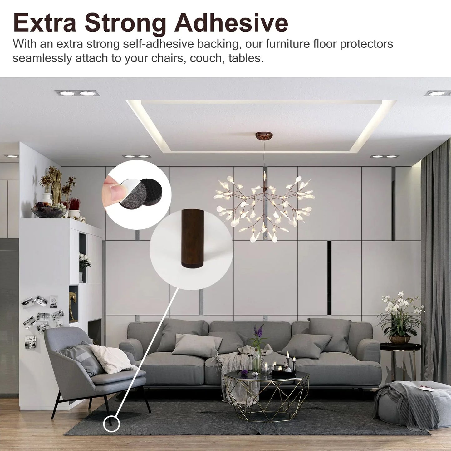 Wukusy Furniture Protection Pads, 2-piece set, clear adhesive pads for protecting furniture and floors from scratches and scuffs.