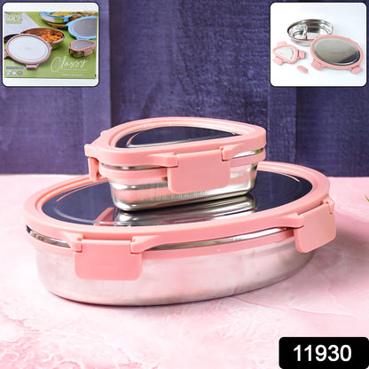 Ganesh Classy 2-piece stainless steel lunch box set by Wukusy, featuring durable, eco-friendly containers for meal storage.