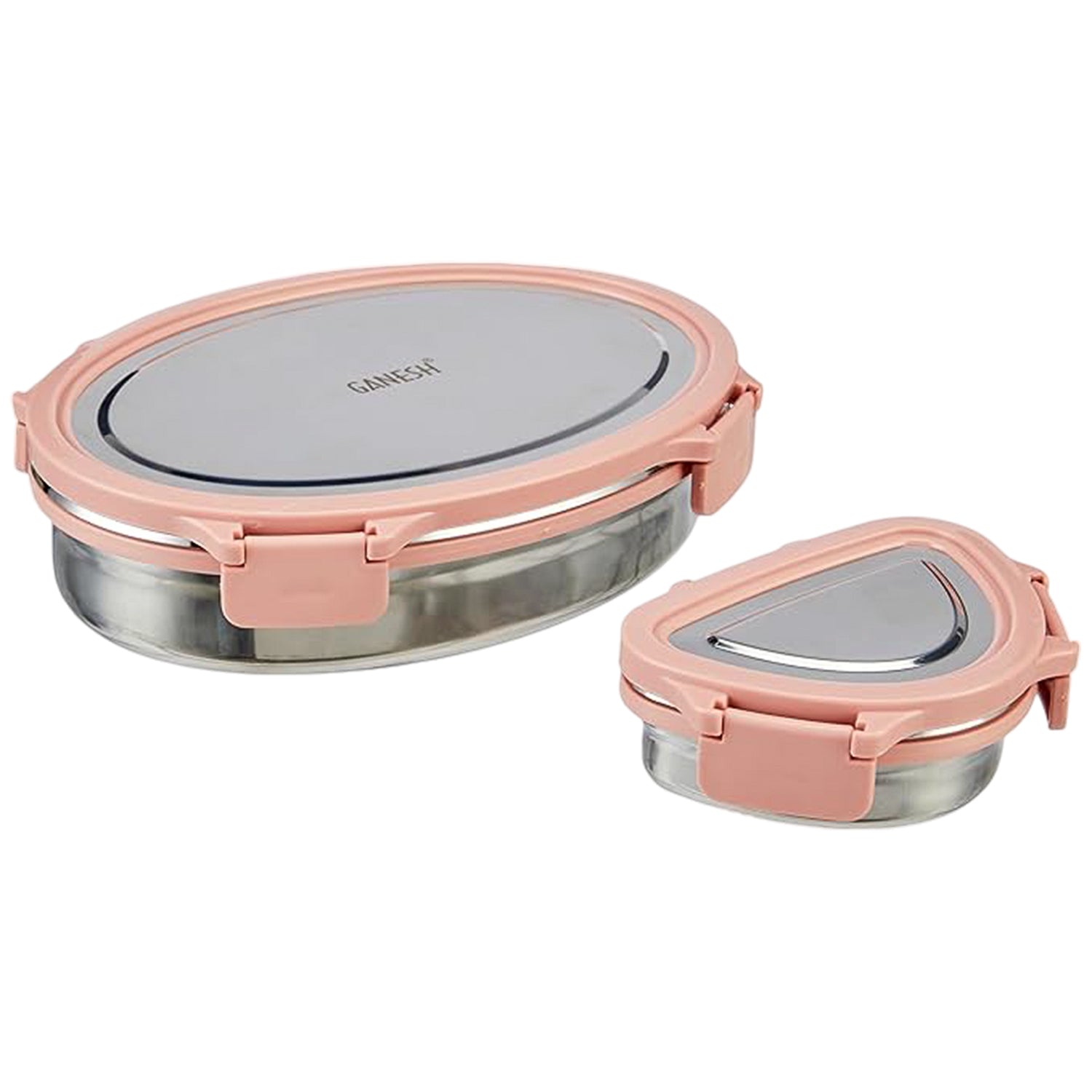 Wukusy Ganesh Classy 2-piece stainless steel lunch box set with decorative Ganesh design for home and kitchen use.