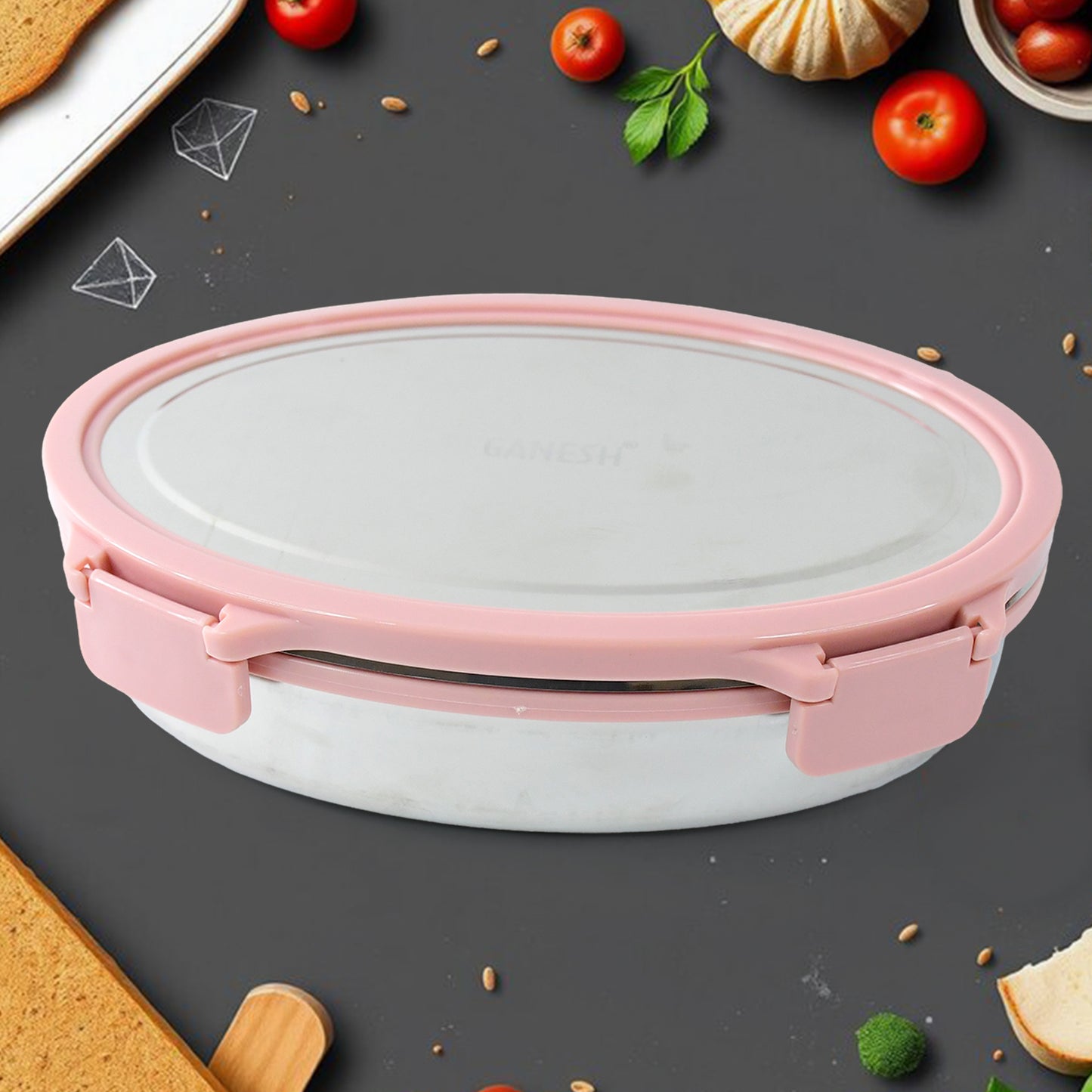 Ganesh Classy 2-piece stainless steel lunch box set by Wukusy, featuring durable, eco-friendly containers for home and kitchen use.