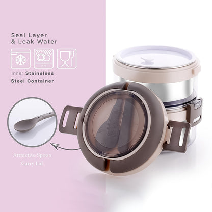 Wukusy Ganesh Steko-2 stainless steel insulated lunch box set with double layers, ideal for home and kitchen use.
