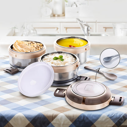 Wukusy Ganesh Steko-3 triple-layer stainless steel insulated lunch box set for home and kitchen use, featuring a durable design