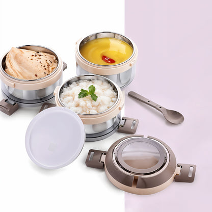 Wukusy Ganesh Steko-3 triple-layer stainless steel insulated lunch box set for home and kitchen storage and meal organization.