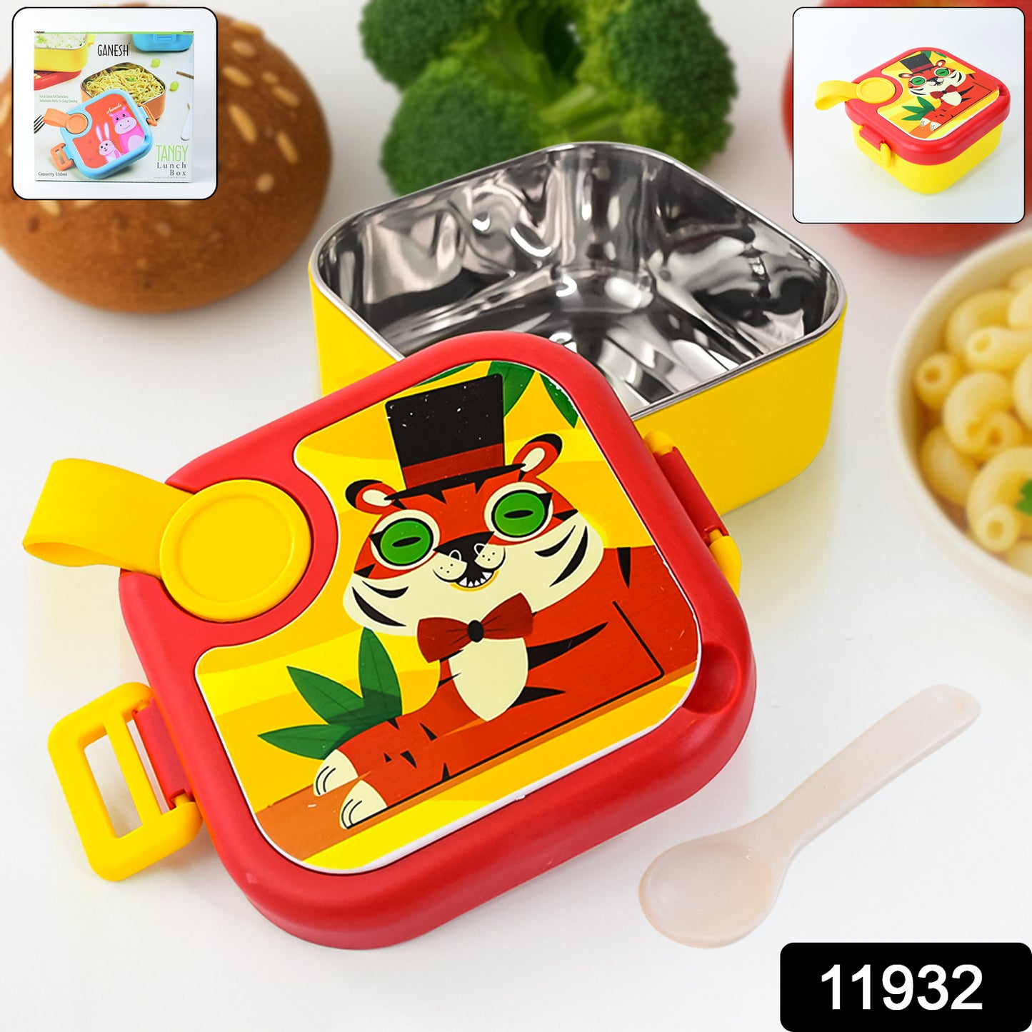 Wukusy Ganesh Tangy Kids stainless steel lunch box with colorful lid and compartments for durable, child-friendly meal storage