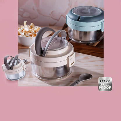 Wukusy Ganesh Tiara 400ml stainless steel insulated lunch box with leakproof lid and folding spoon, ideal for home and kitchen use.