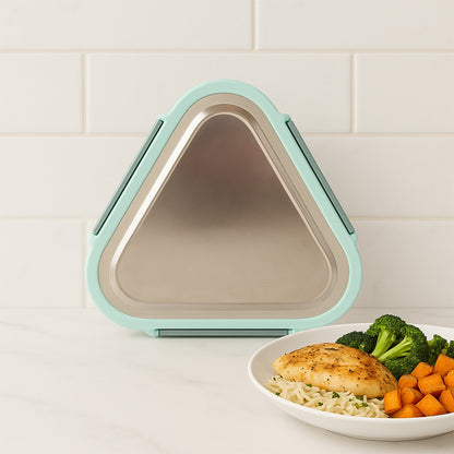 Wukusy Ganesh Trinity 2-piece stainless steel triangle lunch box set for home and kitchen storage.