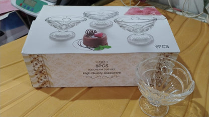 Wukusy glass ice-cream cups set of 6 for serving desserts or snacks in home and kitchen settings. Clear, elegant design.