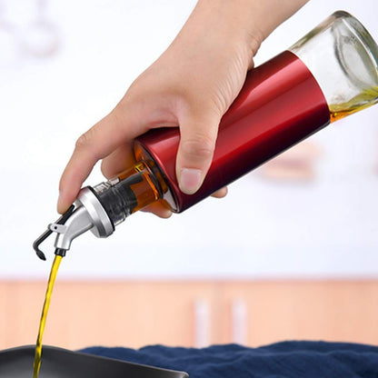 Wukusy glass oil and vinegar dispenser bottle with plastic cover, 300 ml capacity for kitchen use