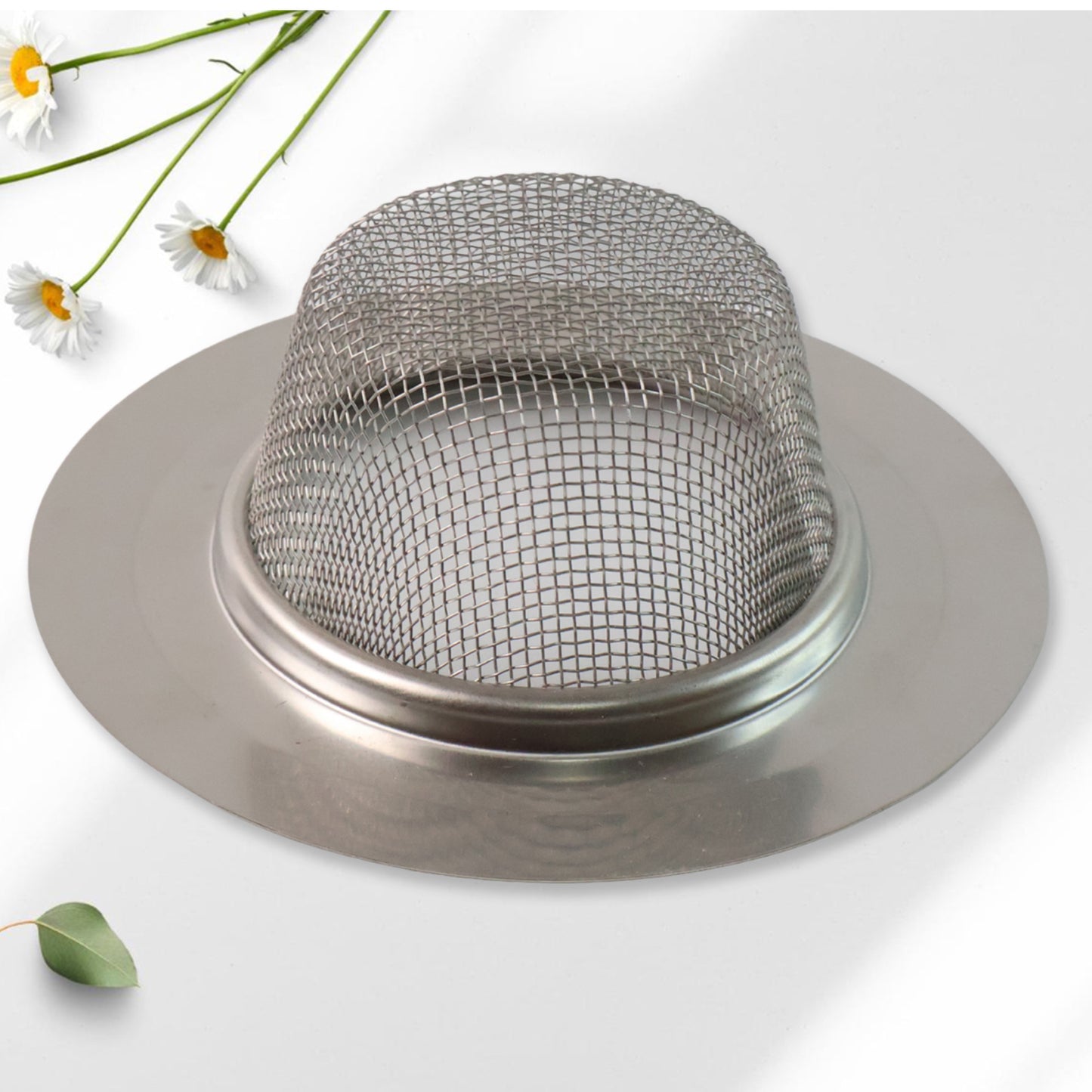 Wukusy hair catcher and sink strainer in silver, designed to trap hair and debris in kitchen or bathroom sinks.