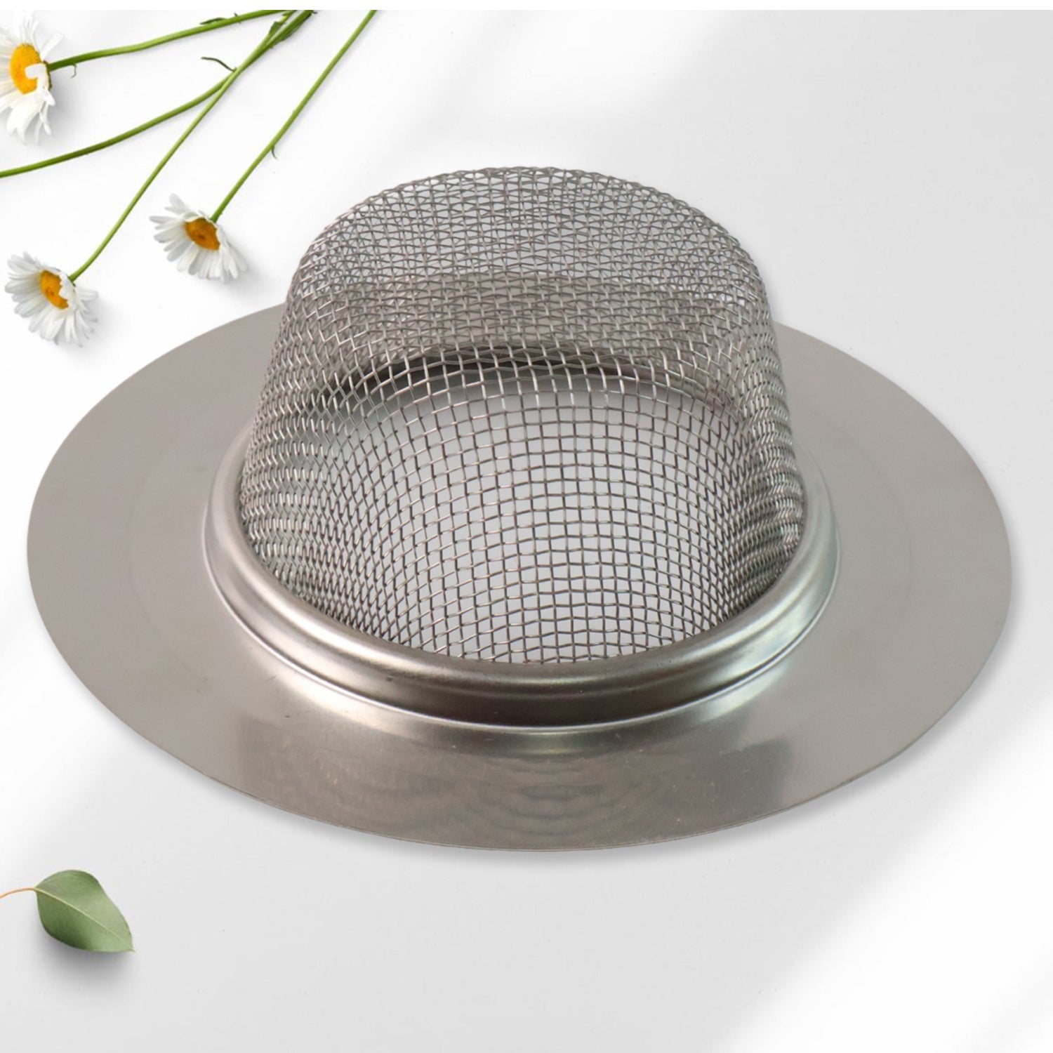 Wukusy hair catcher and sink strainer in silver, designed to trap hair and debris in kitchen or bathroom sinks.