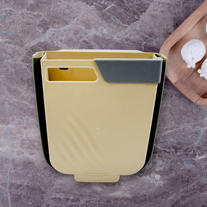 Wukusy small collapsible hanging trash can for kitchen cabinets, bathroom, bedroom, office, or car, portable and foldable waste bin
