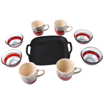 Wukusy 9-piece Home & Kitchen set includes 4 ceramic cups, 4 glass bowls, and plastic plates for versatile dining.