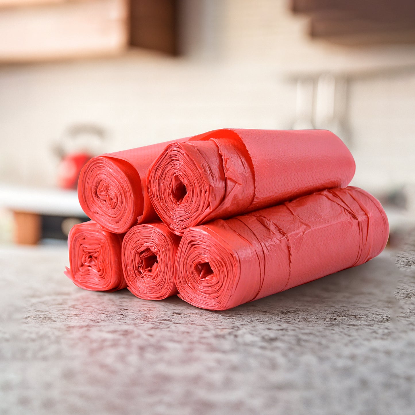 Wukusy heavy duty garbage bags, 45 x 40 cm, pack of 5, durable kitchen trash bags for home use.