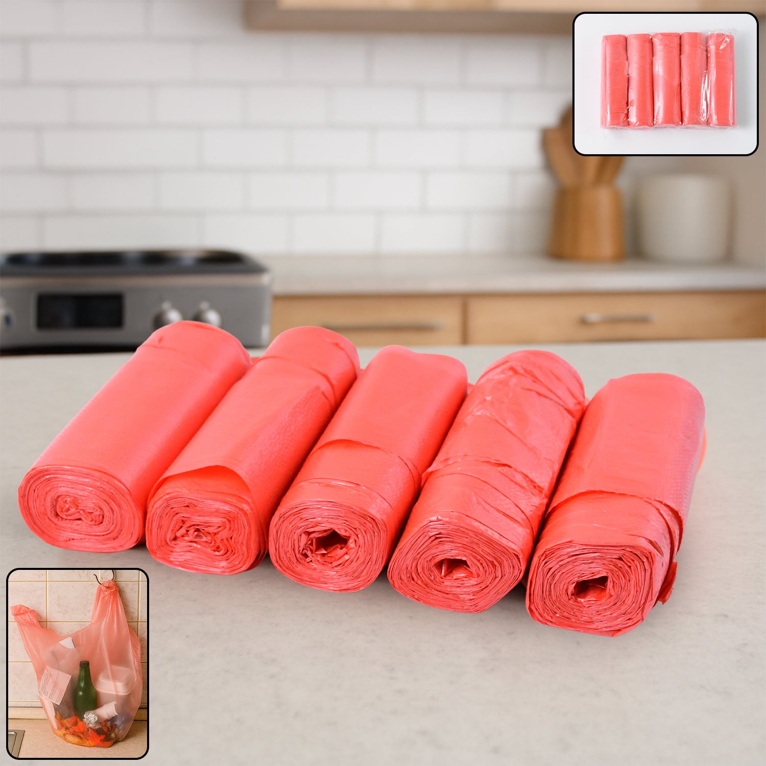 Set of five Wukusy heavy-duty garbage bags, 45x40 cm, durable trash bags for home and kitchen use.