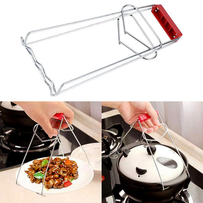 Stainless steel kitchen dish and bowl gripper tong by Wukusy, heavy-duty kitchen tool for safely handling plates and vessels.