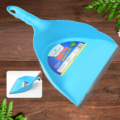 Heavy plastic dustpan with handle by Wukusy for home and kitchen cleaning, featuring a sturdy design and ergonomic grip.