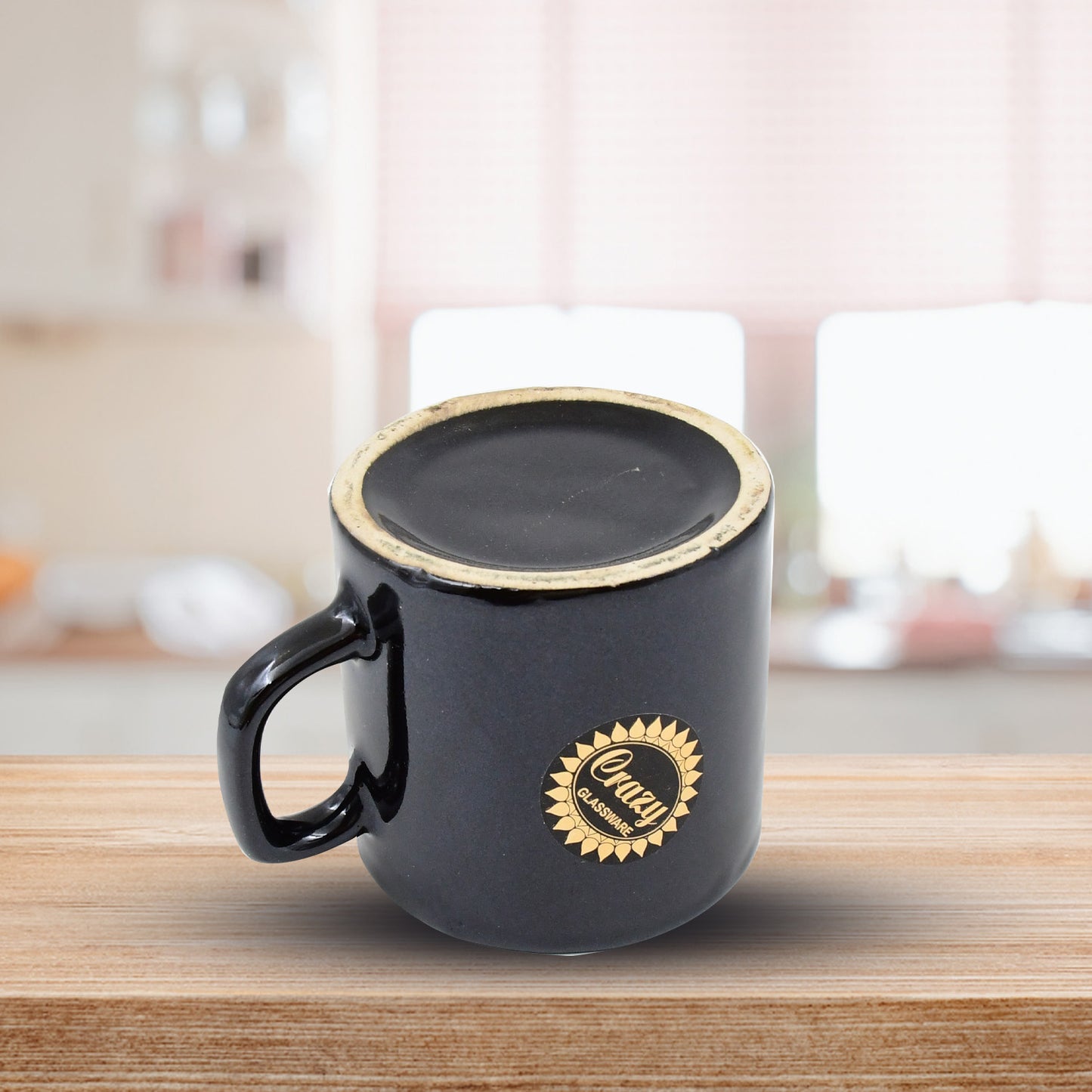 Set of four Wukusy Hide & Seek ceramic tea cups with a round serving bowl, ideal for home & kitchen table settings.