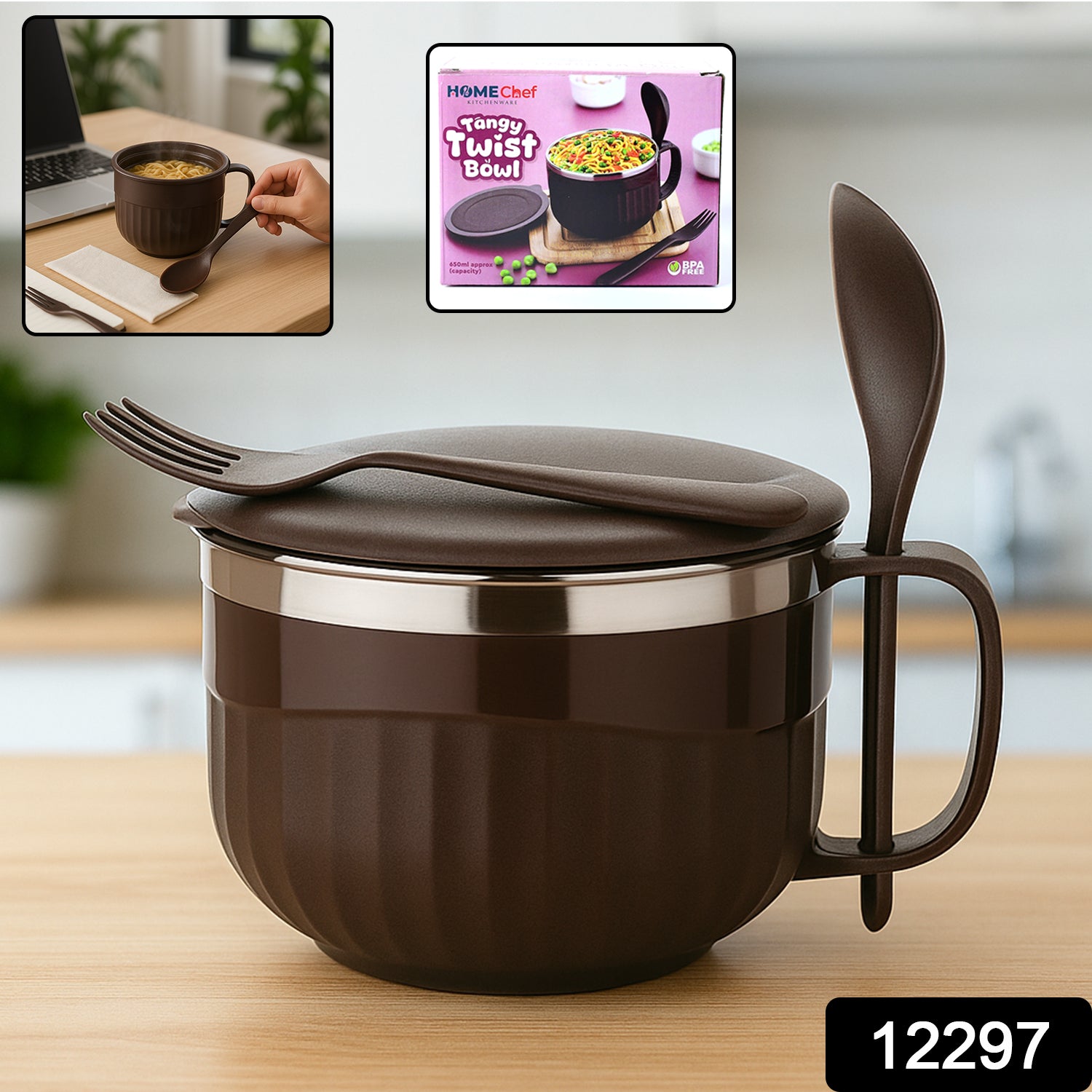 Wukusy Home Chef Tangy Twist insulated lunch bowl, 650ml capacity, with a vibrant design, suitable for hot or cold meals.