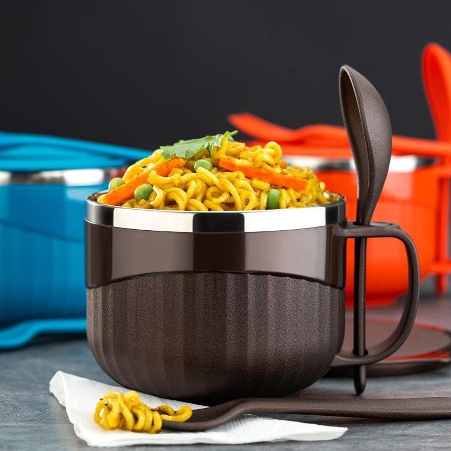 Wukusy Home Chef Tangy Twist insulated lunch bowl, 650ml capacity, with a colorful, durable exterior for hot or cold meals.