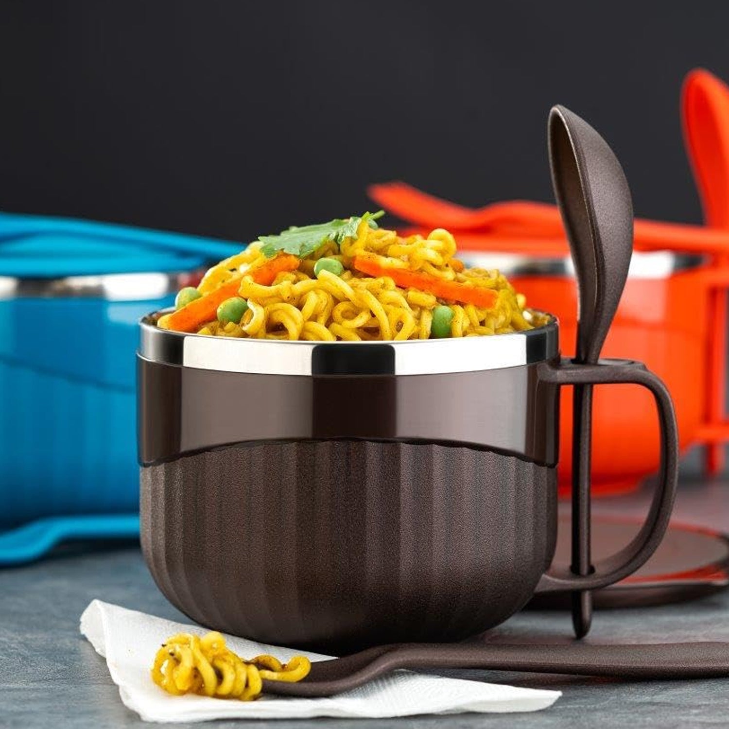 Wukusy Home Chef Tangy Twist insulated lunch bowl, 650ml capacity, with a colorful, durable exterior for hot or cold meals.