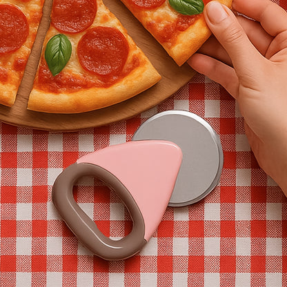 Wukusy Homechef ergonomic pizza cutter with stainless steel rotating blade for easy pizza slicing in the kitchen.