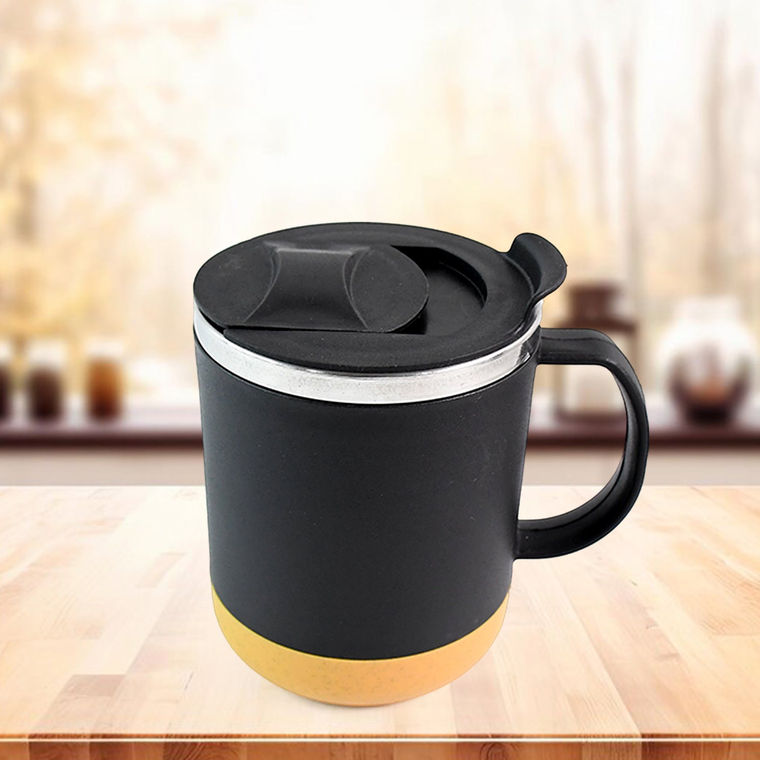 Wukusy insulated coffee mug with spill-proof lid, 450ml capacity, made of durable material, suitable for hot beverages at home or on the go.