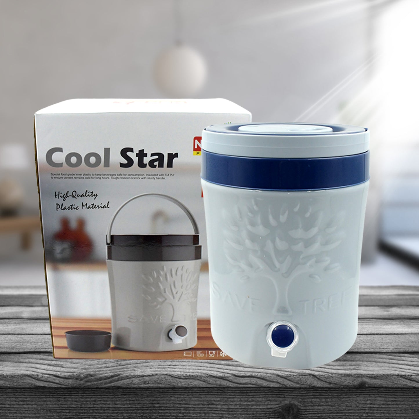 Wukusy insulated plastic water jug with sturdy handle and tap, available in 2500ml, 7500ml, and 12000ml for home and travel use.