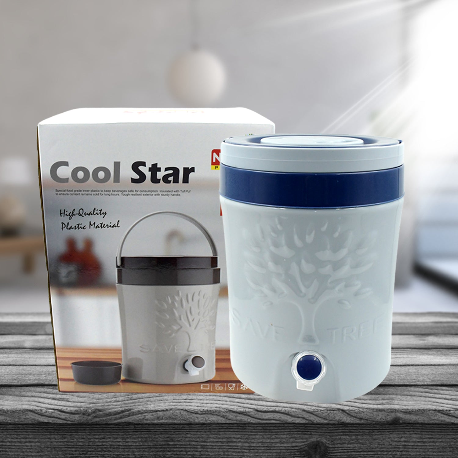 Wukusy insulated plastic water jug with sturdy handle and tap, available in 2500ml, 7500ml, and 12000ml for home and travel use.