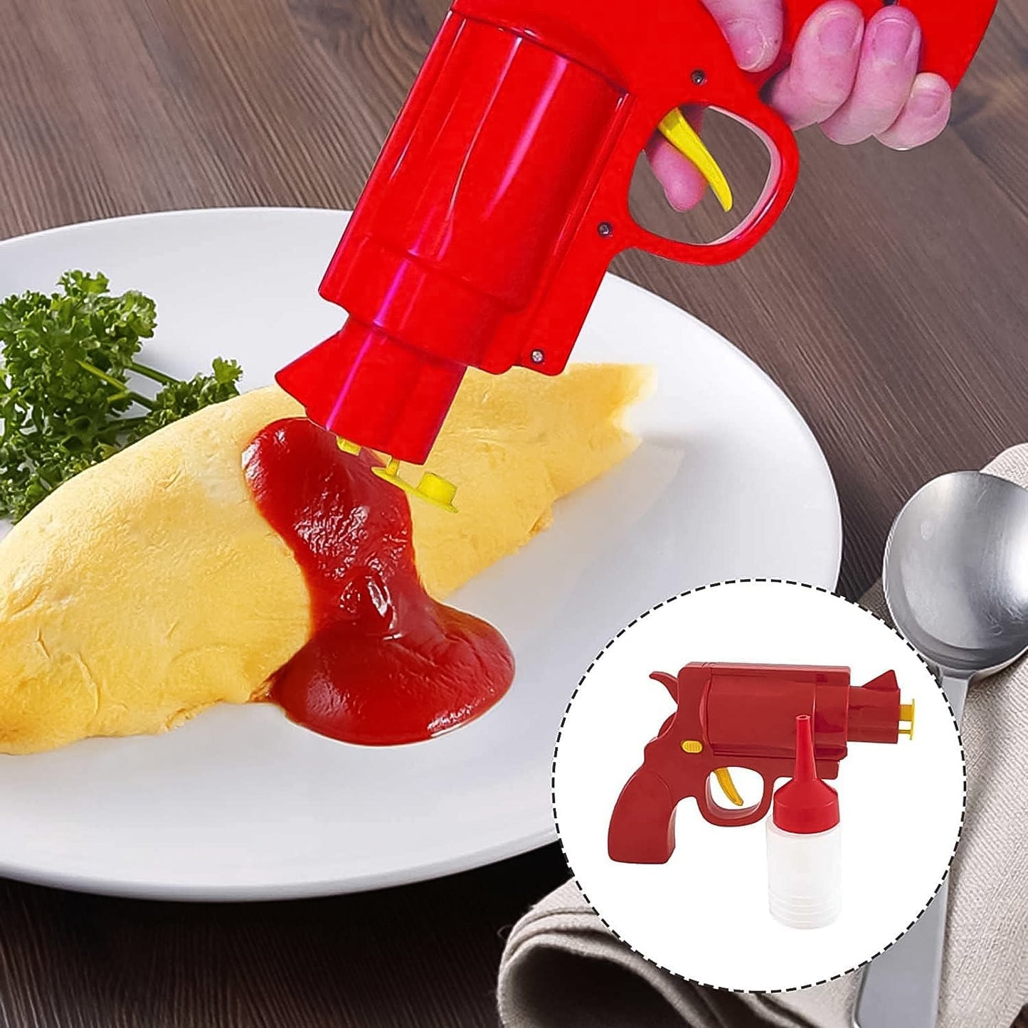 Wukusy ketchup and mustard dispenser gun for home and kitchen use, with a sleek design and easy squeeze bottle.