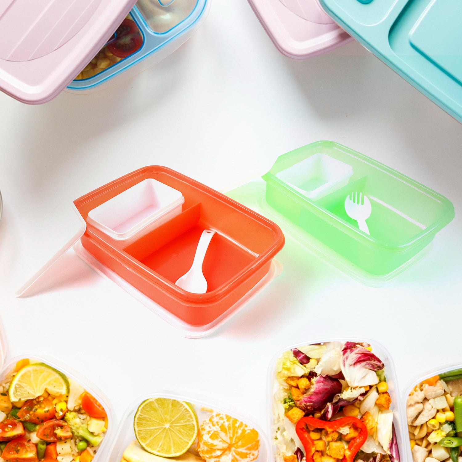 Kids cartoon printed lunch box set by Wukusy featuring colorful, playful designs for children’s lunch storage.