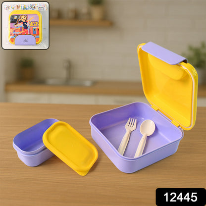 Wukusy kids lunch box set with small inner container, spoon, and fork for children, ideal for packing meals and snacks.